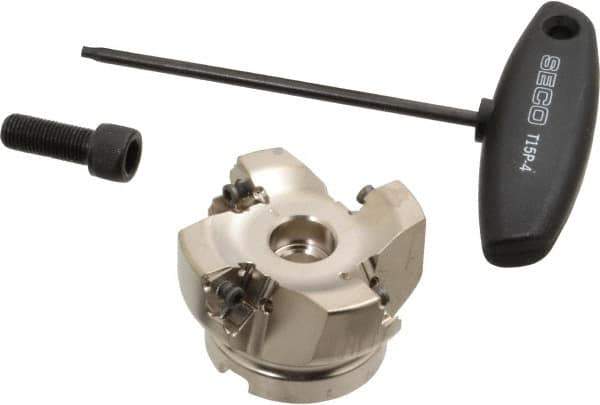 Seco - 4 Inserts, 2-1/2" Cut Diam, 3/4" Arbor Diam, 0.295" Max Depth of Cut, Indexable Square-Shoulder Face Mill - 0/90° Lead Angle, 1.57" High, XNEX 0806.. Insert Compatibility, Through Coolant, Series Square 6 - Eagle Tool & Supply