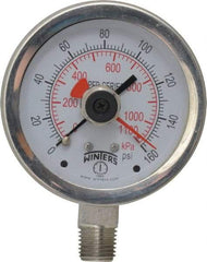 Winters - 2-1/2" Dial, 1/4 Thread, 0-160 Scale Range, Pressure Gauge - Lower Connection Mount, Accurate to 1% of Scale - Eagle Tool & Supply