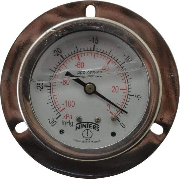 Winters - 2-1/2" Dial, 1/4 Thread, 30 Scale Range, Pressure Gauge - Front Flange Panel Mount, Center Back Connection Mount, Accurate to 1.6% of Scale - Eagle Tool & Supply