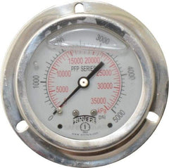 Winters - 2-1/2" Dial, 1/4 Thread, 0-5,000 Scale Range, Pressure Gauge - Front Flange Panel Mount, Center Back Connection Mount, Accurate to 1.6% of Scale - Eagle Tool & Supply