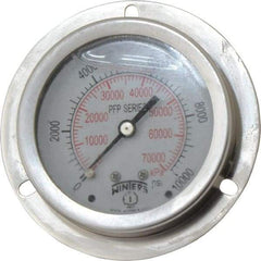 Winters - 2-1/2" Dial, 1/4 Thread, 0-10,000 Scale Range, Pressure Gauge - Front Flange Panel Mount, Center Back Connection Mount, Accurate to 1.6% of Scale - Eagle Tool & Supply