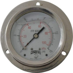 Winters - 2-1/2" Dial, 1/4 Thread, 0-15 Scale Range, Pressure Gauge - Front Flange Panel Mount, Center Back Connection Mount, Accurate to 1.6% of Scale - Eagle Tool & Supply