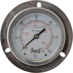 Winters - 2-1/2" Dial, 1/4 Thread, 0-60 Scale Range, Pressure Gauge - Front Flange Panel Mount, Center Back Connection Mount, Accurate to 1.6% of Scale - Eagle Tool & Supply