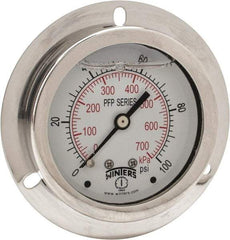 Winters - 2-1/2" Dial, 1/4 Thread, 0-100 Scale Range, Pressure Gauge - Front Flange Panel Mount, Center Back Connection Mount, Accurate to 1.6% of Scale - Eagle Tool & Supply