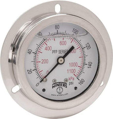 Winters - 2-1/2" Dial, 1/4 Thread, 0-160 Scale Range, Pressure Gauge - Front Flange Panel Mount, Center Back Connection Mount, Accurate to 1.6% of Scale - Eagle Tool & Supply