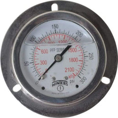 Winters - 2-1/2" Dial, 1/4 Thread, 0-300 Scale Range, Pressure Gauge - Front Flange Panel Mount, Center Back Connection Mount, Accurate to 1.6% of Scale - Eagle Tool & Supply