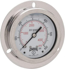 Winters - 2-1/2" Dial, 1/4 Thread, 0-600 Scale Range, Pressure Gauge - Front Flange Panel Mount, Center Back Connection Mount, Accurate to 1.6% of Scale - Eagle Tool & Supply