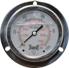 Winters - 2-1/2" Dial, 1/4 Thread, 0-1,000 Scale Range, Pressure Gauge - Front Flange Panel Mount, Center Back Connection Mount, Accurate to 1.6% of Scale - Eagle Tool & Supply