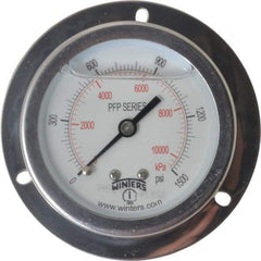 Winters - 2-1/2" Dial, 1/4 Thread, 0-1,500 Scale Range, Pressure Gauge - Front Flange Panel Mount, Center Back Connection Mount, Accurate to 1.6% of Scale - Eagle Tool & Supply