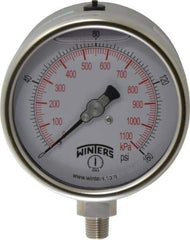 Winters - 4" Dial, 1/4 Thread, 0-160 Scale Range, Pressure Gauge - Lower Connection Mount, Accurate to 1% of Scale - Eagle Tool & Supply