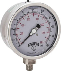 Winters - 4" Dial, 1/4 Thread, 0-200 Scale Range, Pressure Gauge - Lower Connection Mount, Accurate to 1% of Scale - Eagle Tool & Supply