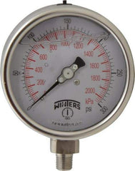 Winters - 4" Dial, 1/4 Thread, 0-300 Scale Range, Pressure Gauge - Lower Connection Mount, Accurate to 1% of Scale - Eagle Tool & Supply
