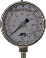 Winters - 4" Dial, 1/4 Thread, 0-600 Scale Range, Pressure Gauge - Lower Connection Mount, Accurate to 1% of Scale - Eagle Tool & Supply