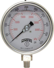 Winters - 4" Dial, 1/4 Thread, 0-5,000 Scale Range, Pressure Gauge - Lower Connection Mount, Accurate to 1% of Scale - Eagle Tool & Supply