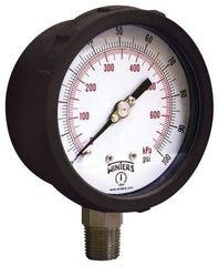 Winters - 4" Dial, 1/4 Thread, 30-0-100 Scale Range, Pressure Gauge - Lower Connection Mount, Accurate to 1% of Scale - Eagle Tool & Supply