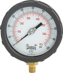 Winters - 4" Dial, 1/4 Thread, 0-100 Scale Range, Pressure Gauge - Lower Connection Mount, Accurate to 1% of Scale - Eagle Tool & Supply