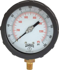 Winters - 4" Dial, 1/4 Thread, 0-200 Scale Range, Pressure Gauge - Lower Connection Mount, Accurate to 1% of Scale - Eagle Tool & Supply