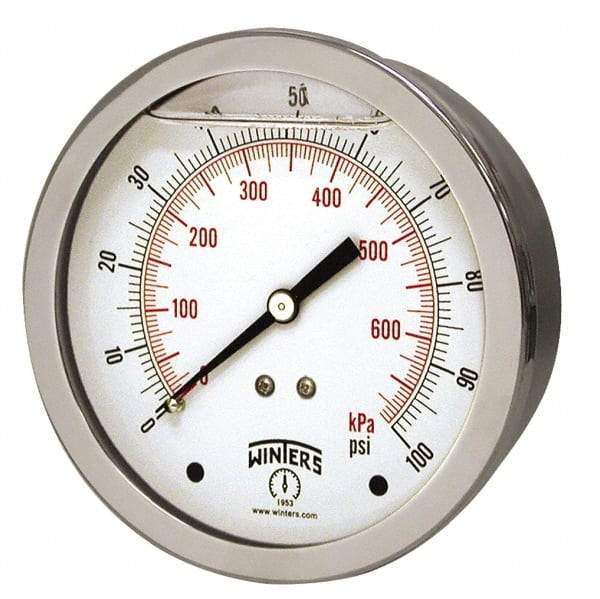 Winters - 1-1/2" Dial, 1/8 Thread, 0-30 Scale Range, Pressure Gauge - Center Back Connection Mount, Accurate to 2.5% of Scale - Eagle Tool & Supply