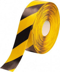 PRO-SAFE - Black & Yellow Striped PVC Tape - 3" Wide x 100' Long x 50 mil Thick, General Traffic - Eagle Tool & Supply