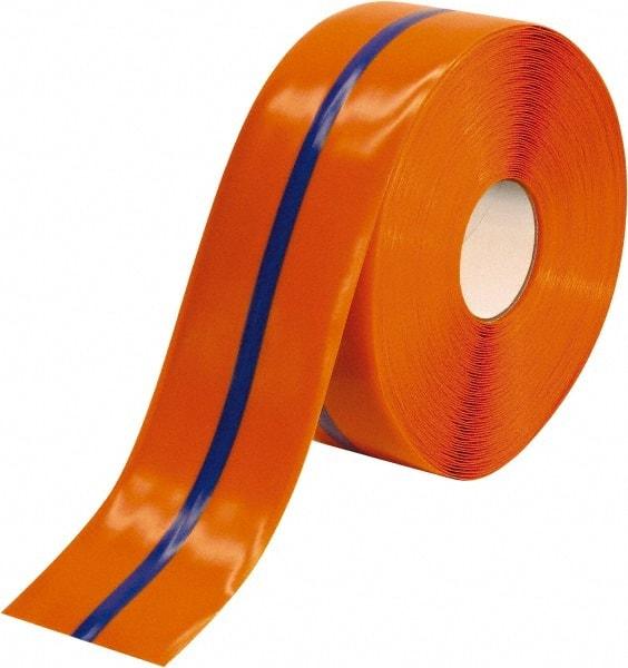 PRO-SAFE - Orange & Blue Striped PVC Tape - 4" Wide x 100' Long x 50 mil Thick, General Traffic - Eagle Tool & Supply