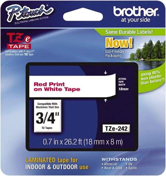 Brother - 3/4" Wide x 314.4" Long, White Plastic/Paper Tape Cassette - For Label Maker - Eagle Tool & Supply