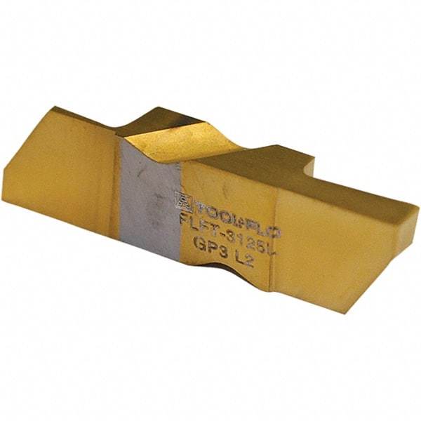 Tool-Flo - 4250FLGT Grade GP50E, 6.35mm Cutting Width Carbide Grooving Insert - 0.55" Max Depth of Cut, Right Hand, 0.02 to 0.025" Corner Radius, TiN Finish - Eagle Tool & Supply