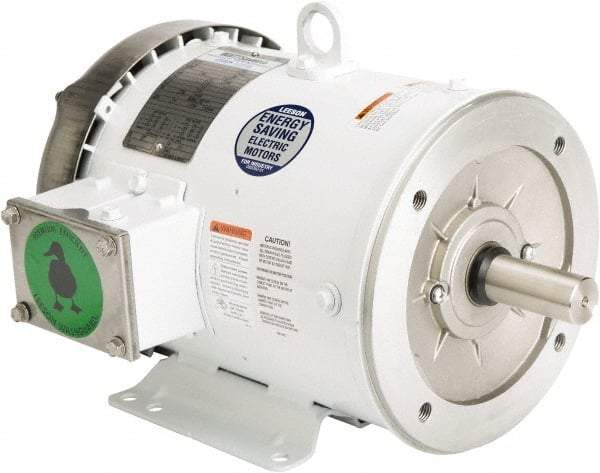 Leeson - 3 Max hp, 1,800 Max RPM, Premium Efficient Electric AC DC Motor - 230/460 V Input, Three Phase, 182TC Frame, C-Face with Base Mount, TEFC Enclosure - Eagle Tool & Supply