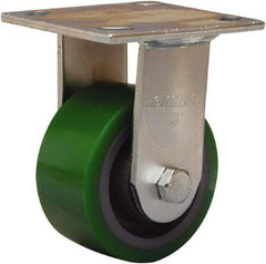 Hamilton - 4" Diam x 2" Wide x 5-5/8" OAH Top Plate Mount Rigid Caster - Polyurethane Mold onto Cast Iron Center, 750 Lb Capacity, Sealed Precision Ball Bearing, 4 x 4-1/2" Plate - Eagle Tool & Supply