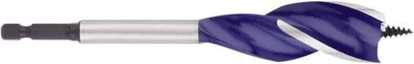 Irwin - 15/16", 1/4" Hex Shank, Bright Finish, High Speed Steel, Spade Blade Drill Bit - 2 Spurs, 6" Overall Length, 4-1/4" Shank Length, No Wire Fishing Hole - Eagle Tool & Supply