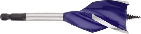 Irwin - 1.5", 1/4" Hex Shank, Bright Finish, High Speed Steel, Spade Blade Drill Bit - 2 Spurs, 6" Overall Length, 4-1/4" Shank Length, No Wire Fishing Hole - Eagle Tool & Supply