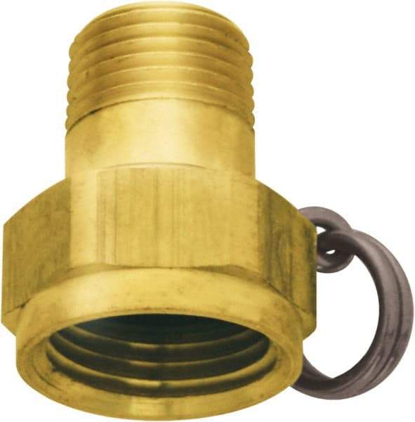 SANI-LAV - 1 Piece, 1/2 NPT & 3/4 GHT MNPT x FGHT, Brass Reusable Hose Nonswivel Fitting - 1/2" Hose ID x 1-1/4" Hose OD - Eagle Tool & Supply