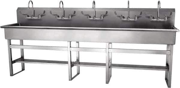 SANI-LAV - 97" Long x 16-1/2" Wide Inside, 1 Compartment, Grade 304 Stainless Steel Hand Sink-Pedestal Mount - 16 Gauge, 100" Long x 20" Wide x 45" High Outside, 8" Deep - Eagle Tool & Supply