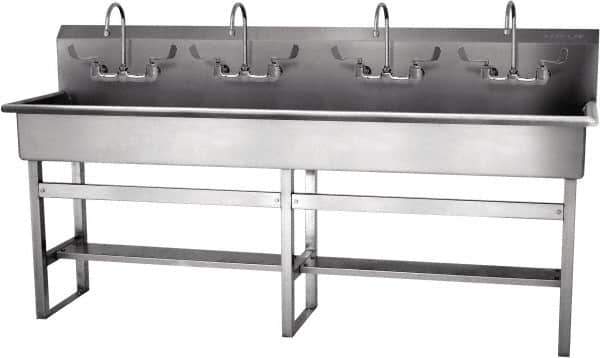 SANI-LAV - 77" Long x 16-1/2" Wide Inside, 1 Compartment, Grade 304 Stainless Steel Hand Sink-Pedestal Mount - 16 Gauge, 80" Long x 20" Wide x 45" High Outside, 8" Deep - Eagle Tool & Supply