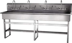 SANI-LAV - 77" Long x 16-1/2" Wide Inside, 1 Compartment, Grade 304 Stainless Steel Hand Sink-Pedestal Mount - 16 Gauge, 80" Long x 20" Wide x 45" High Outside, 8" Deep - Eagle Tool & Supply