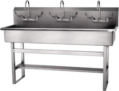 SANI-LAV - 57" Long x 16-1/2" Wide Inside, 1 Compartment, Grade 304 Stainless Steel Hand Sink-Pedestal Mount - 16 Gauge, 60" Long x 20" Wide x 45" High Outside, 8" Deep - Eagle Tool & Supply