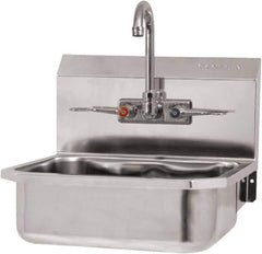 SANI-LAV - 14" Long x 11" Wide Inside, 1 Compartment, Grade 304 Stainless Steel Hand Sink-Wall Mount - 18 Gauge, 16" Long x 15-1/4" Wide x 22-3/4" High Outside, 5" Deep - Eagle Tool & Supply