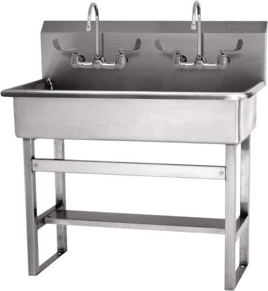 SANI-LAV - 37" Long x 16-1/2" Wide Inside, 1 Compartment, Grade 304 Stainless Steel Hands Free Hand Sink - 16 Gauge, 40" Long x 20" Wide x 45" High Outside, 8" Deep - Eagle Tool & Supply