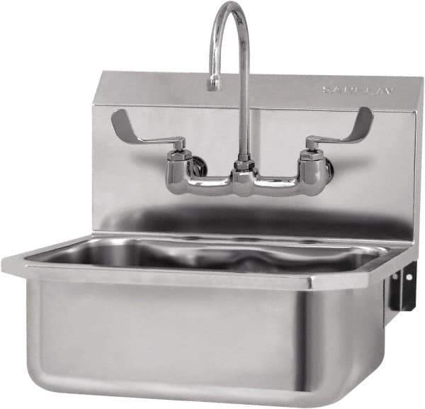 SANI-LAV - 17" Long x 14" Wide Inside, 1 Compartment, Grade 304 Stainless Steel Hand Sink-Wall Mount - 18 Gauge, 19" Long x 18" Wide x 21" High Outside, 7" Deep - Eagle Tool & Supply