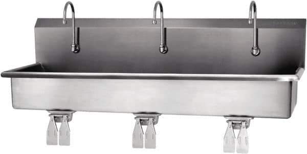 SANI-LAV - 57" Long x 16-1/2" Wide Inside, 1 Compartment, Grade 304 Stainless Steel Hands Free Hand Sink - 16 Gauge, 60" Long x 20" Wide x 18" High Outside, 8" Deep - Eagle Tool & Supply