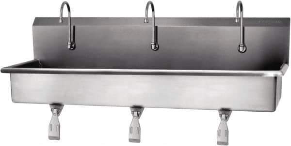 SANI-LAV - 57" Long x 16-1/2" Wide Inside, 1 Compartment, Grade 304 Stainless Steel Hands Free Hand Sink - 16 Gauge, 60" Long x 20" Wide x 18" High Outside, 8" Deep - Eagle Tool & Supply