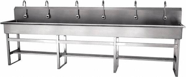 SANI-LAV - 117" Long x 16-1/2" Wide Inside, 1 Compartment, Grade 304 Stainless Steel Hands Free Hand Sink - 16 Gauge, 120" Long x 20" Wide x 45" High Outside, 8" Deep - Eagle Tool & Supply