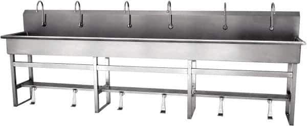 SANI-LAV - 117" Long x 16-1/2" Wide Inside, 1 Compartment, Grade 304 Stainless Steel Hands Free Hand Sink - 16 Gauge, 120" Long x 20" Wide x 45" High Outside, 8" Deep - Eagle Tool & Supply