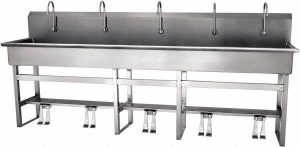 SANI-LAV - 97" Long x 16-1/2" Wide Inside, 1 Compartment, Grade 304 Stainless Steel Hands Free Hand Sink - 16 Gauge, 100" Long x 20" Wide x 45" High Outside, 8" Deep - Eagle Tool & Supply