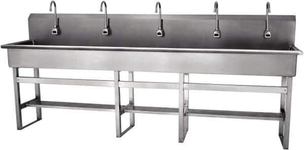 SANI-LAV - 97" Long x 16-1/2" Wide Inside, 1 Compartment, Grade 304 Stainless Steel Hands Free Hand Sink - 16 Gauge, 100" Long x 20" Wide x 45" High Outside, 8" Deep - Eagle Tool & Supply