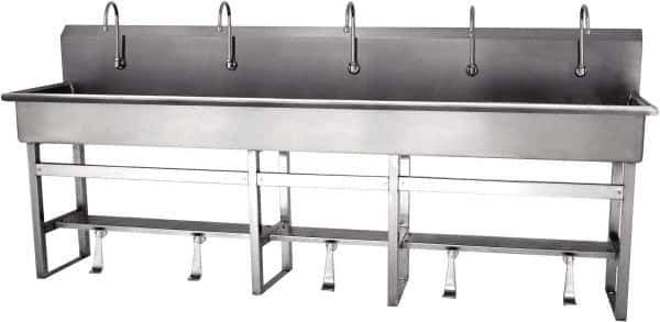 SANI-LAV - 97" Long x 16-1/2" Wide Inside, 1 Compartment, Grade 304 Stainless Steel Hands Free Hand Sink - 16 Gauge, 100" Long x 20" Wide x 45" High Outside, 8" Deep - Eagle Tool & Supply