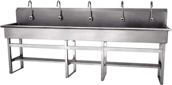 SANI-LAV - 97" Long x 16-1/2" Wide Inside, 1 Compartment, Grade 304 Stainless Steel Hands Free Hand Sink - 16 Gauge, 100" Long x 20" Wide x 45" High Outside, 8" Deep - Eagle Tool & Supply