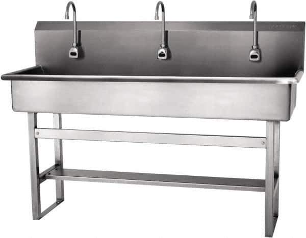 SANI-LAV - 57" Long x 16-1/2" Wide Inside, 1 Compartment, Grade 304 Stainless Steel Hands Free Hand Sink - 16 Gauge, 60" Long x 20" Wide x 45" High Outside, 8" Deep - Eagle Tool & Supply