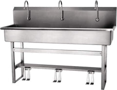 SANI-LAV - 57" Long x 16-1/2" Wide Inside, 1 Compartment, Grade 304 Stainless Steel Hands Free Hand Sink - 16 Gauge, 60" Long x 20" Wide x 45" High Outside, 8" Deep - Eagle Tool & Supply