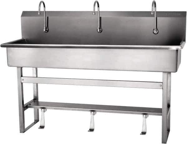 SANI-LAV - 57" Long x 16-1/2" Wide Inside, 1 Compartment, Grade 304 Stainless Steel Hands Free Hand Sink - 16 Gauge, 60" Long x 20" Wide x 45" High Outside, 8" Deep - Eagle Tool & Supply