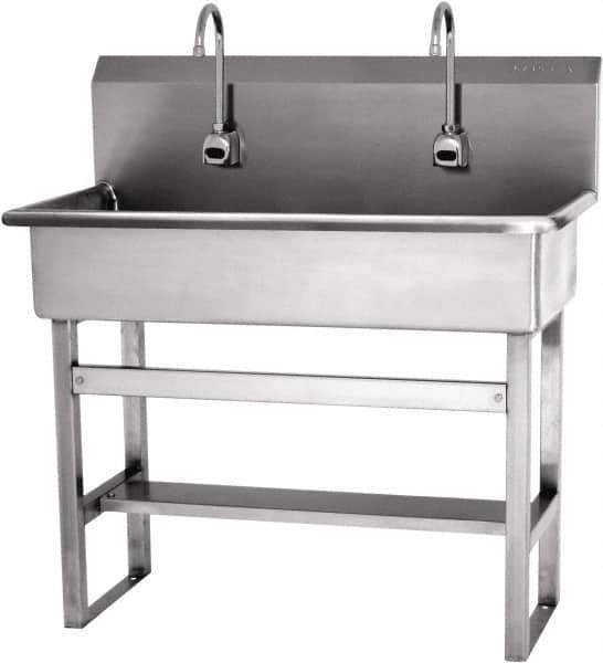 SANI-LAV - 57" Long x 16-1/2" Wide Inside, 1 Compartment, Grade 304 Stainless Steel Hands Free Hand Sink - 16 Gauge, 40" Long x 20" Wide x 45" High Outside, 8" Deep - Eagle Tool & Supply